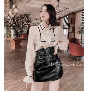 Áo sơ mi nữ form rộng kiểu hàn tay phồng màu trắng kem tiểu thư dài tay - Sơ mi nữ kiểu ren tay dài bigsize công sở học