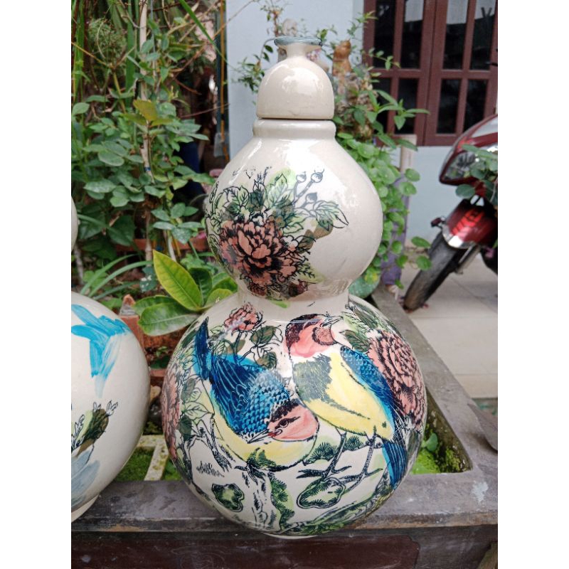 Hồ lô 5 lit men bóng, vẽ màu. gốm sứ Bát Tràng