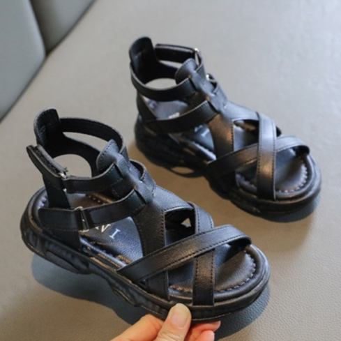 Sandal Dây Đan Chéo Cao Cổ Khoá Dán  Phong Cách Thời Trang Năng Động Cho Bé Gái 5-14 Tuổi