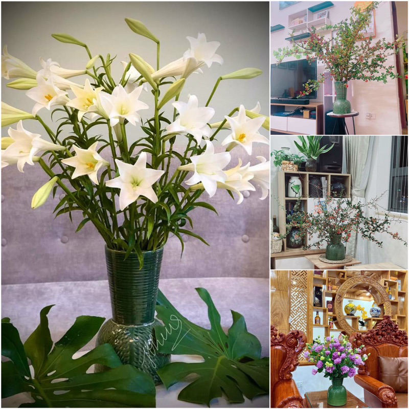 Bình gốm Bát Tràng dáng đầm búp bê men ngọc lưu ly cao cấp cắm hoa trang trí nội thất cực đẹp