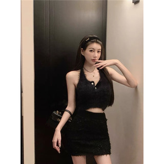 Áo Len Lông Thỏ Croptop Kiểu Yếm Có Cúc