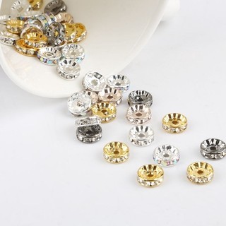 Charm đệm đá vòng tay - hạt đệm đính đá 6mm màu trắng bạc vòng tự làm - chốt chặn vòng