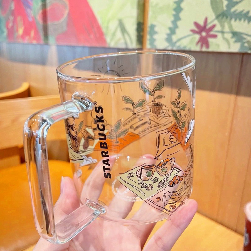 Ly Cà Phê Thủy Tinh Starbucks In Họa Tiết Graffiti Nhiều Màu Sắc