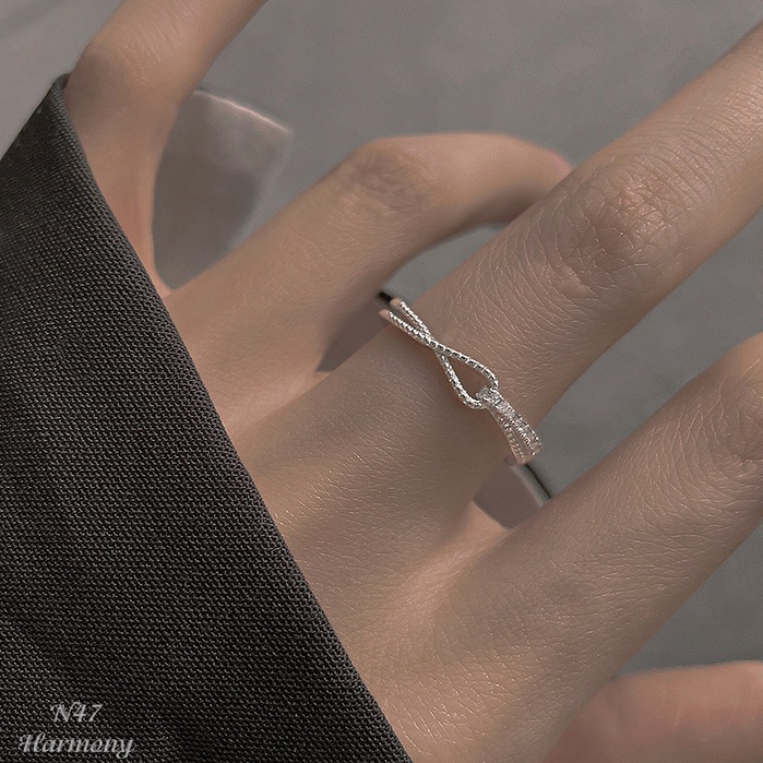 Nhẫn nữ bạc cao cấp đính đá thắt nơ dáng mở freesize Doris | HARMONY ACCESSORIES N47