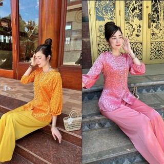 Đồ lam đi chùa mẫu nữ lụa ngọc phối quần cao cấp