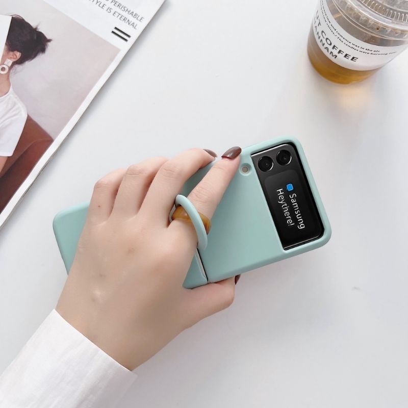Ốp Z Flip 4 - Z Flip 3 - Z Flip3 - FLIP4 5G viền silicon màu pastel ngọt ngào kèm ring cầm tay dễ thương