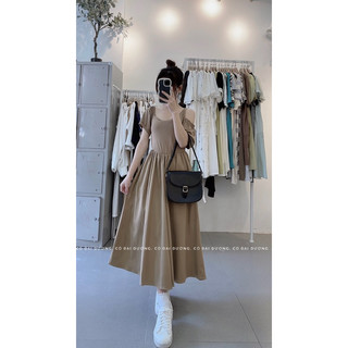 váy lệch vai zip phối 2 da 312