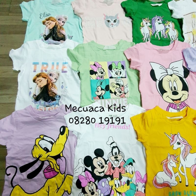 Áo phông cộc tay cotton mềm mịn in hoạt hình, công chúa, mickey cho bé gái