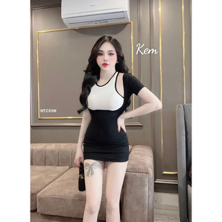 Váy body kiểu - Đầm body phối màu