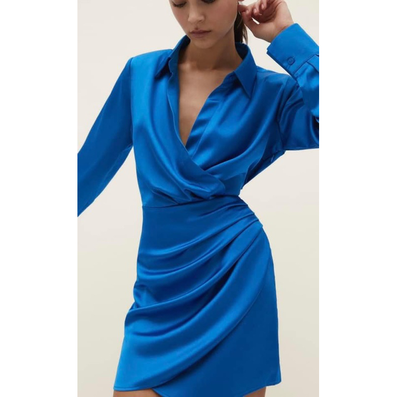 Đầm sơ mi dài tay vải phi lụa TQ