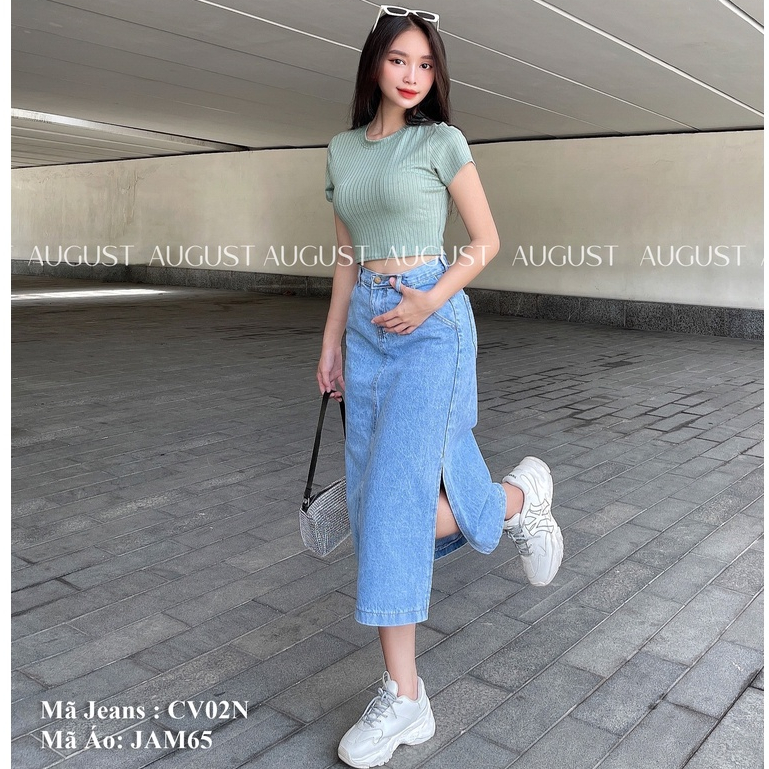 Chân Váy Dài Jean Trơn Chất Liệu Jean Cotton Cao Cấp Mã CVJ02