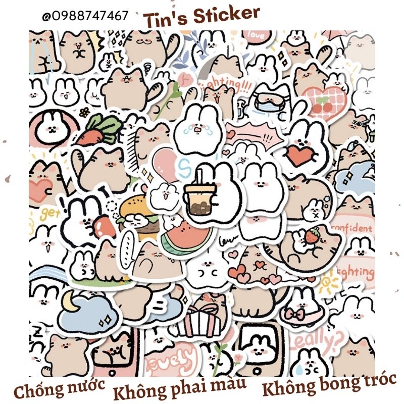 Set combo 60 miếng dán sticker mèo đáng yêu dán nón mũ bảo hiểm laptop vali sổ tay đàn guitar điện thoại tủ lạnh xe máy