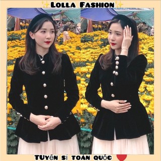 Áo sơ mi nhung pepum cổ tàu cúc đồng tiểu thư