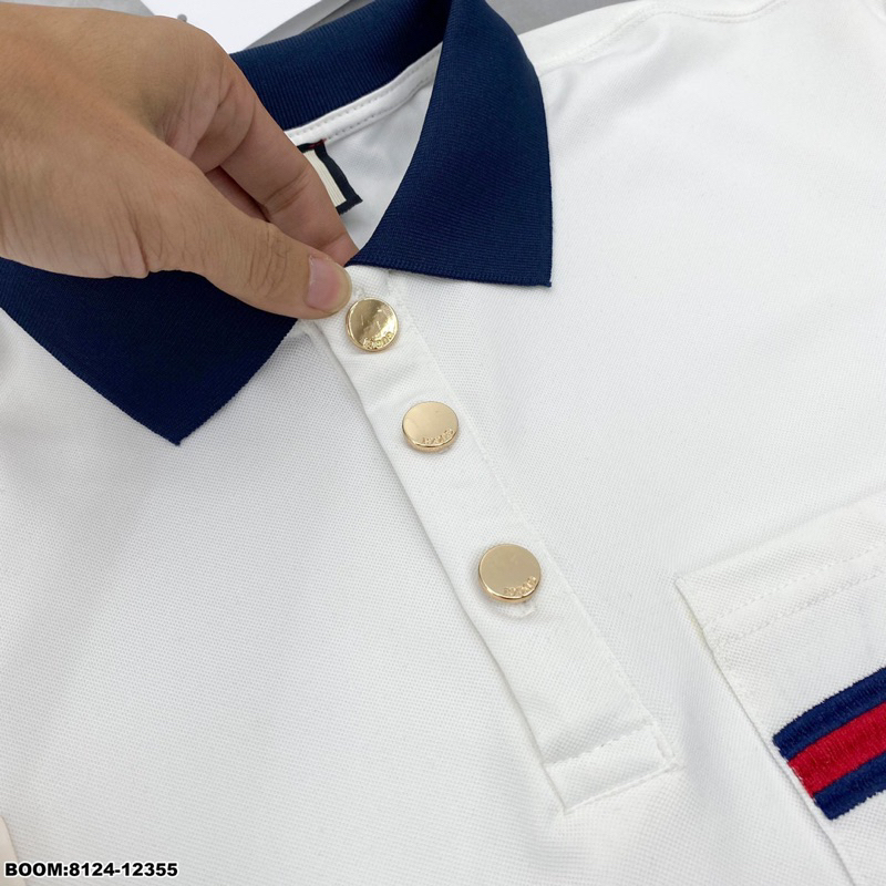 Áo polo nam hoạ tiết túi ngực hot hit cổ xanh kem