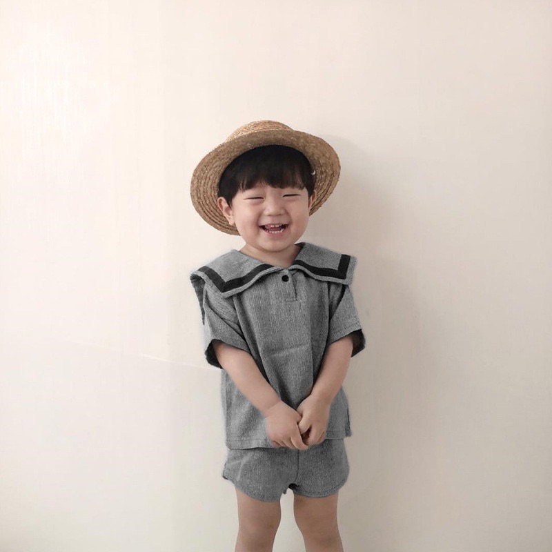 Bộ quầo áo cộc tay kẻ sọc cổ thuỷ thủ phong các Hàn Quốc cho bé trai và bé gái 1-4T