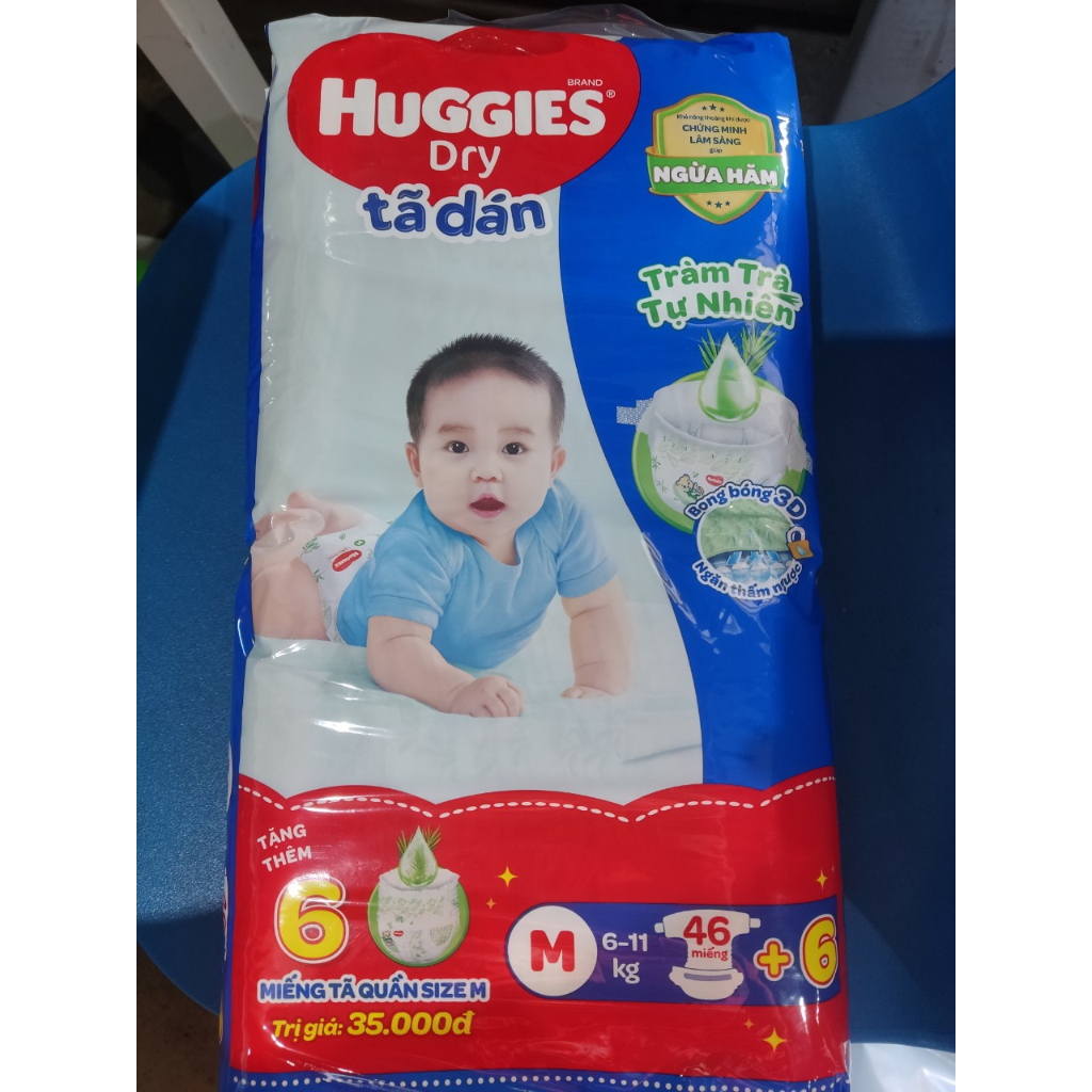 Tã dán Huggies Tràm Trà Tự Nhiên Dry M46/L40/XL36/XXL33:M46