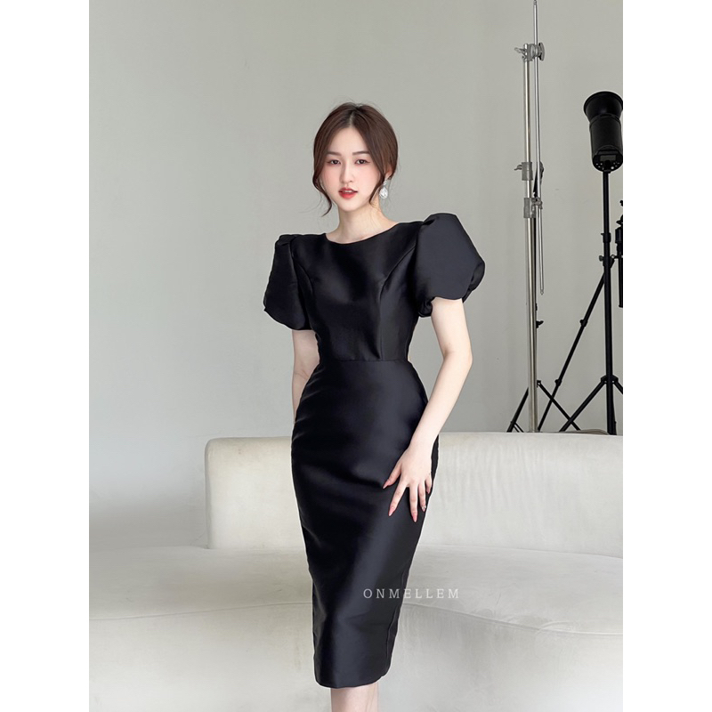 Mell14 dress - Váy dài cột nơ tay bồng hở lưng sang chảnh Onmellem