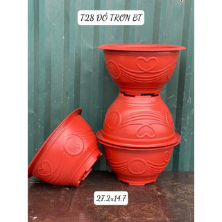 Chậu tròn trồng cây cảnh, chậu nhựa Đỏ truyền thống dày cứng đường kính lớn từ 26cm đến 46cm