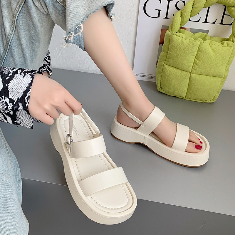 Giày sandal nữ, dép sandal hai quai ngang khóa cài đế su 2PH êm chân - sandal đi học
