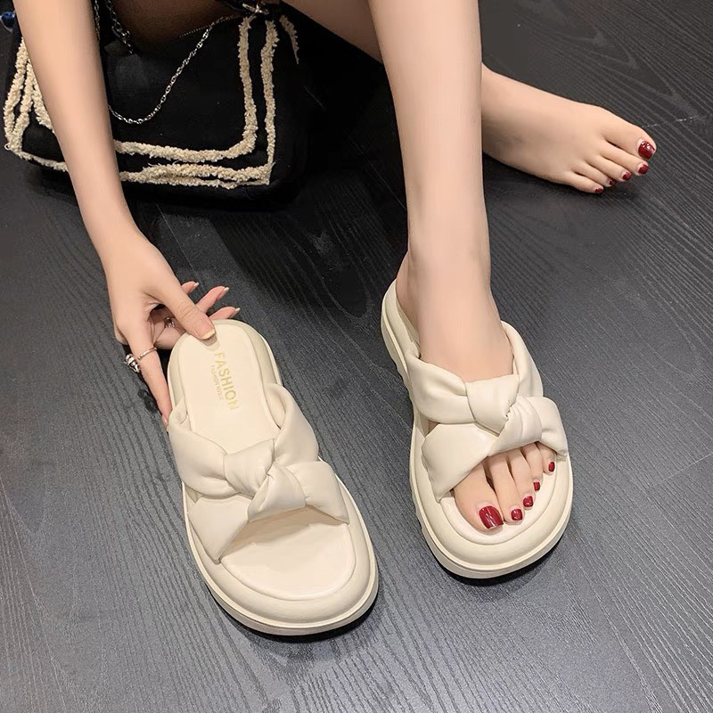 Dép quai chéo thời trang nơ xoắn siêu đẹp