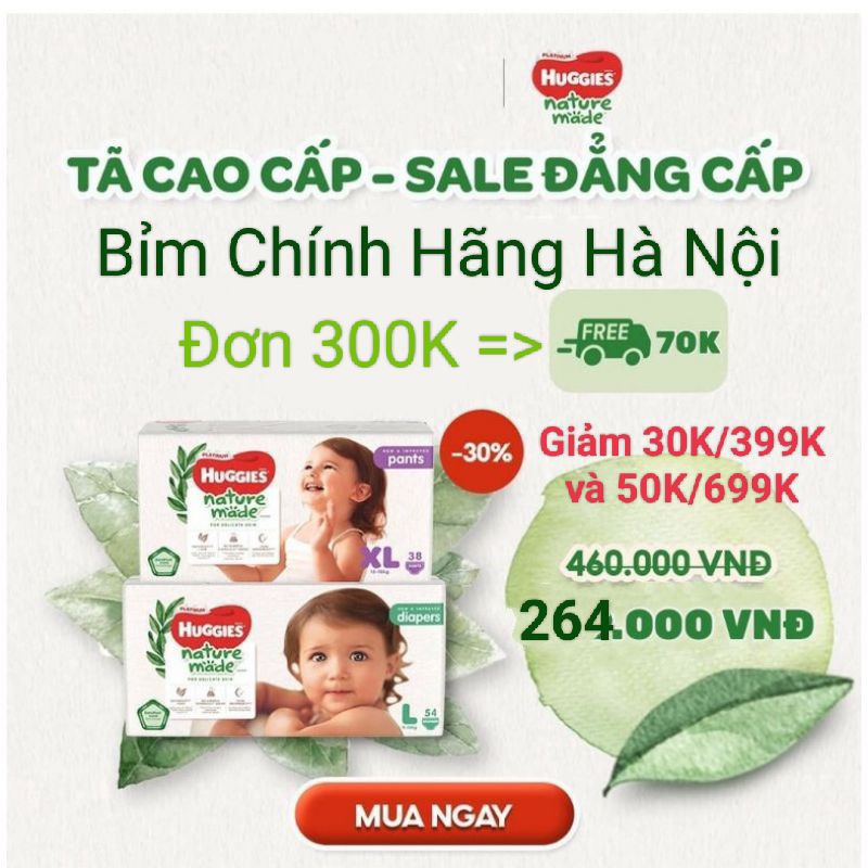 Tã quần Tã dán Huggies Platinum Nature Made NB60, S82, M56 M64, L44 L54