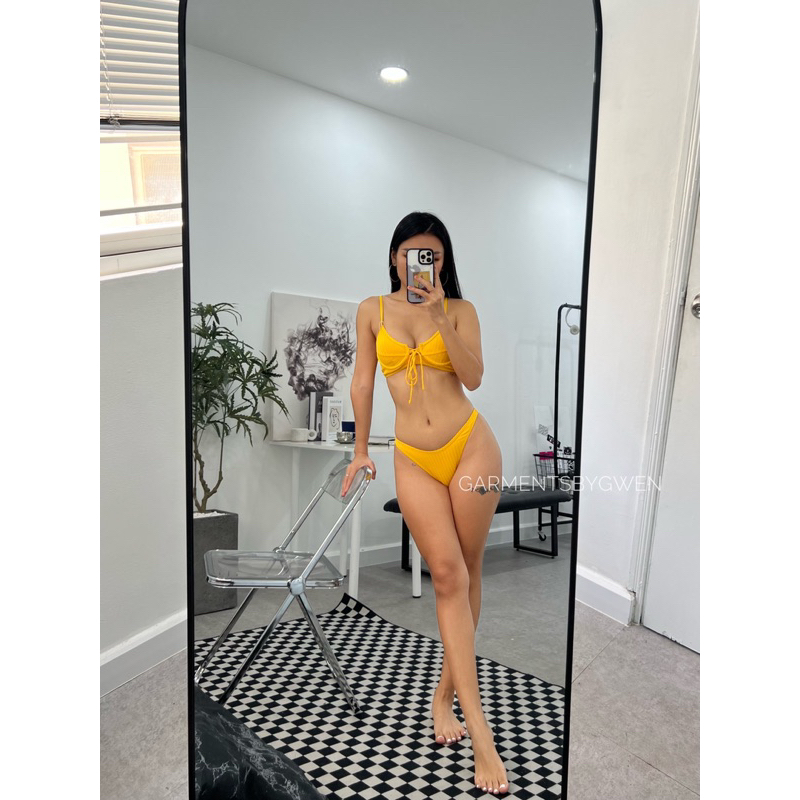 Bikini chất thun gân có gọng dây nơ ngực 2M0040
