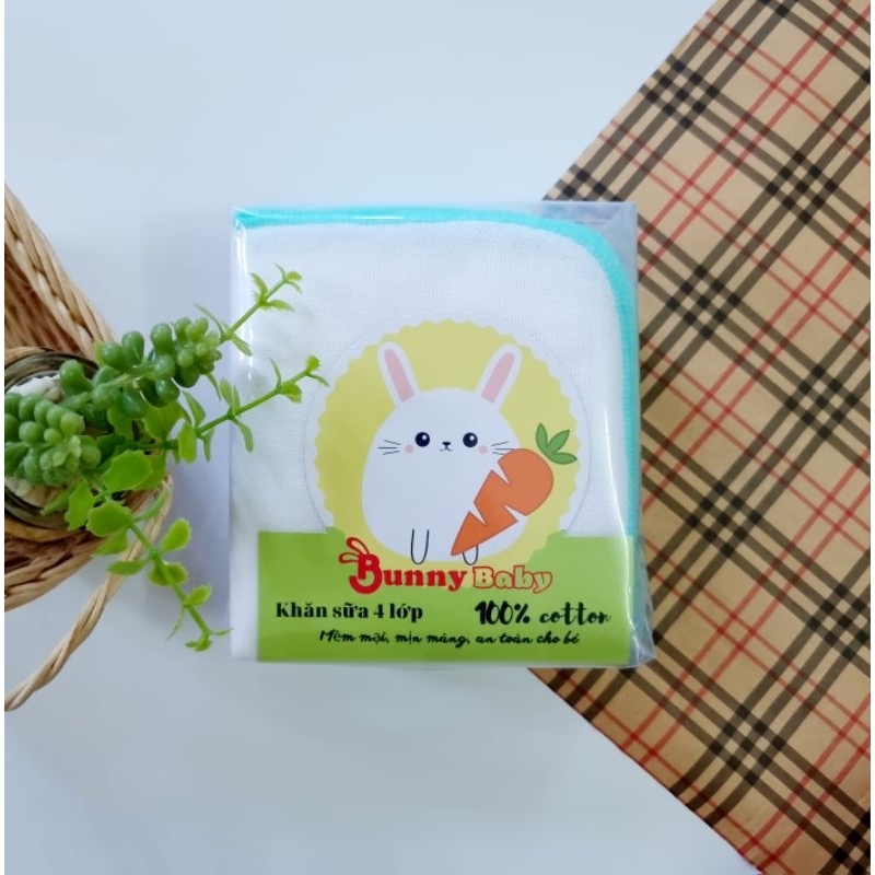 Bunnybaby - Khăn sữa cotton Nhật 4 lớp loại 1, túi 10 cái