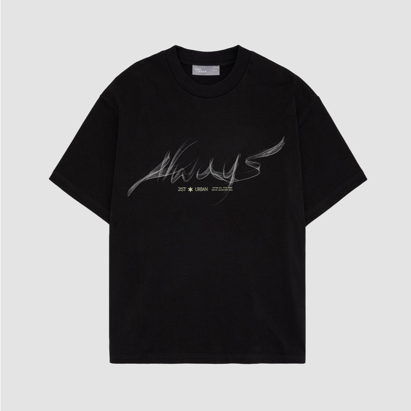 Áo phông ngắn tay dáng relax đen 21ST URBAN LS23 Smoky Always T-shirt