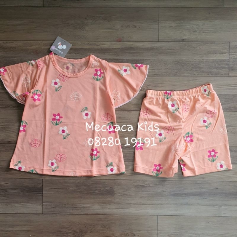 100-150 Bộ cộc tay thun co giãn siêu mềm nhẹ vải xuất Hàn màu cam cho bé gái