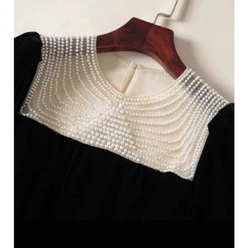 Áo nhung cổ ngọc dài tay phối ren hàng thiết kế cao cấp sang chảnh siêu đẹp ❤️