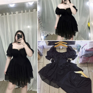 [Bigsize 60-85kg] Đầm cúp ngực tay ngắn (kèm 1 lót quần rời y hình)