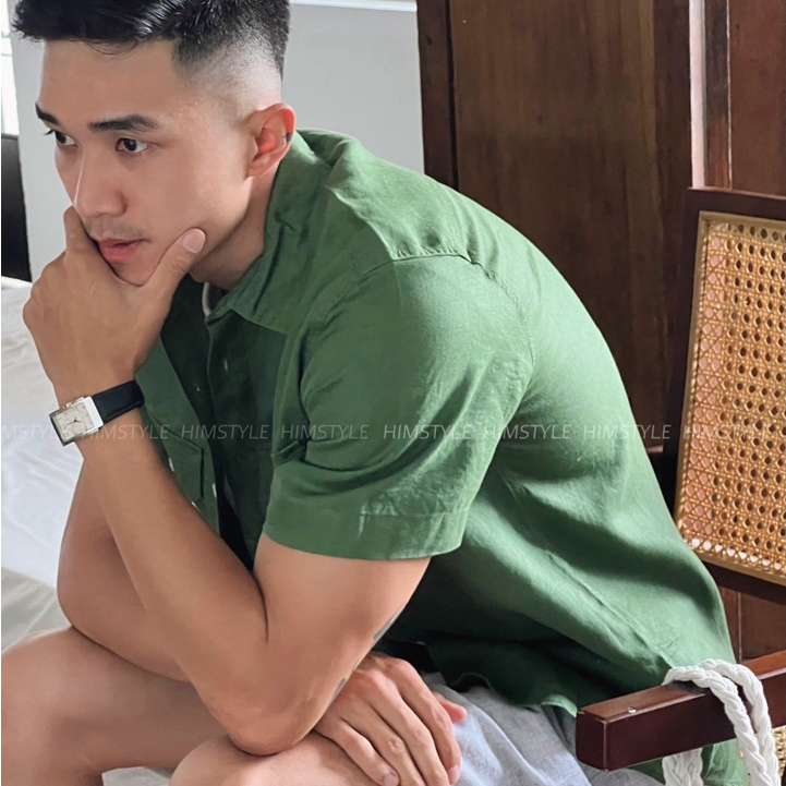 Áo Sơmi Linen Nam Tay Ngắn Có Túi