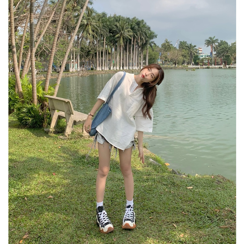 Áo sơ mi kiểu nữ, áo cổ tàu tay ngắn chất linen 3 màu sang xịn chuẩn hàn thời trang B.Y Tea Clothing