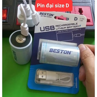 Pin d sạc beston chuẩn 1.5v 6000mwh - cổng sạc usb type c - pin đại dùng cho đèn pin, bếp ga, thiết bị công nghiệp