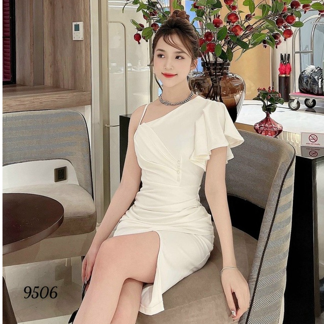Đầm váy nữ ôm body dự tiệc đám cưới màu vàng đỏ đen trắng trễ vai gợi cảm