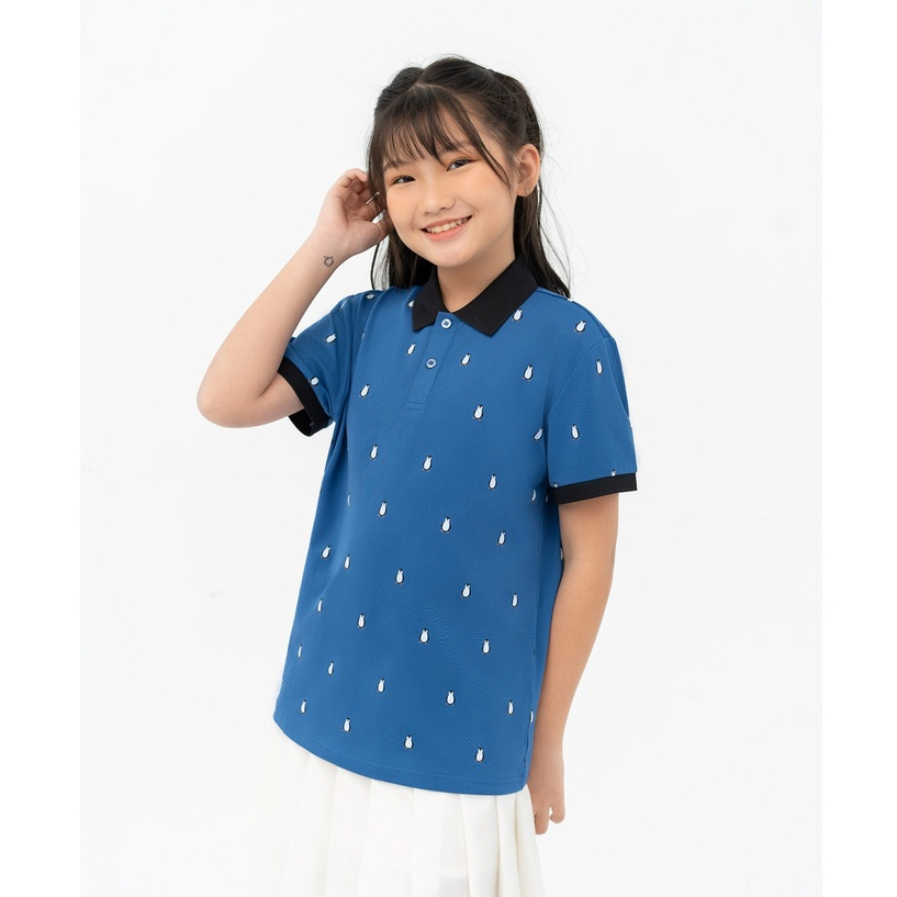 Áo polo trẻ em YODY chất liệu mắt chim in hình chim cánh cụt SIZE 8-14 - APK6112