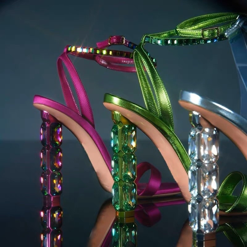 ORDER❤Sandal Korea gót pha lê quai ngang dây đá 10cm 34-40