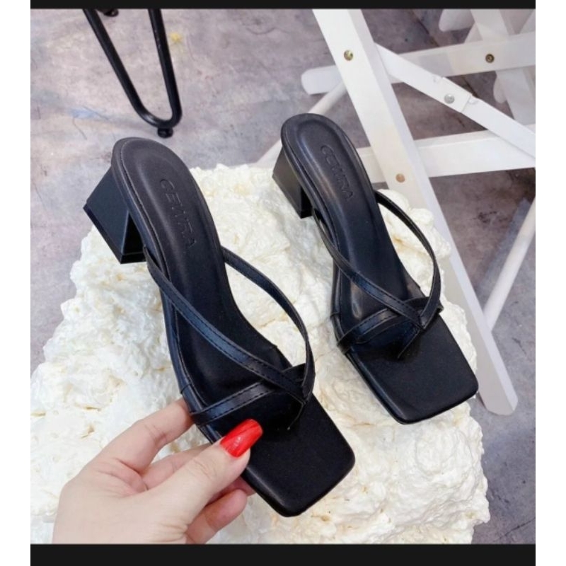 Giày cao gót 4cm bigsize 35-45 dây quai ngang may viền kiểu chử A