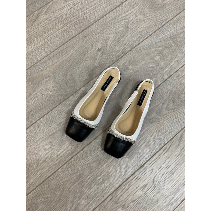 Giày captoe gót nhú 2cm đen be xinh xắn