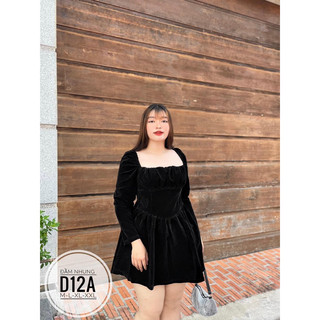 Đầm nhung cổ vuống D12A