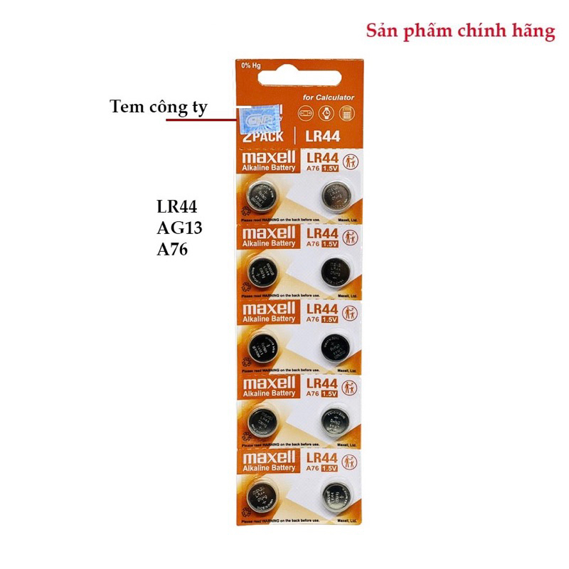 Pin LR44 / LR1130 / LR41 Maxell Vỉ 10 Viên Chính Hãng