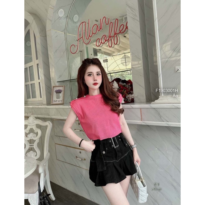 Áo len croptop tay hến vai phối nút sang trọng VIENS STORE