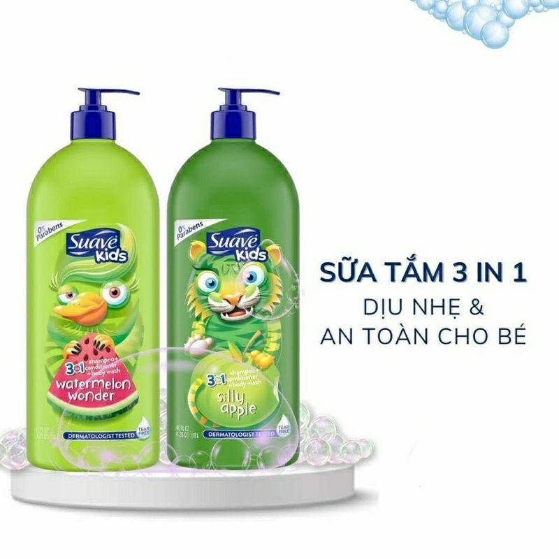 Sữa tắm Suave Kids Gội Xả 3 in 1Trẻ em  hương hoa quả không cay mắt