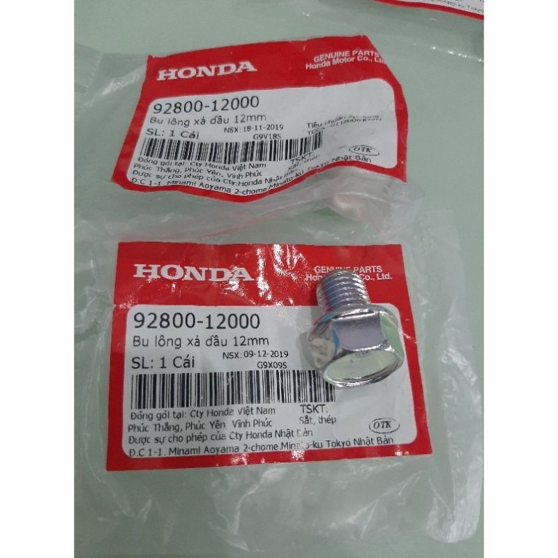 Ốc rốn xả dầu long đen nhôm các dòng xe Honda chính hiệu Honda