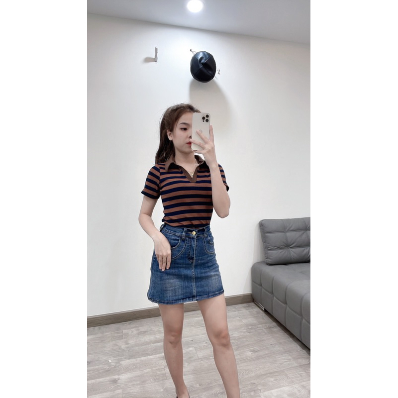 Áo thun tăm cổ đức sọc to Quảng Châu (Freesize )