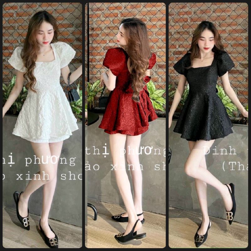 Sét bộ đùi gấm xốp hoa babydoll cổ vuông tay phồng cột Nơ sau lưng 🎀🎀
