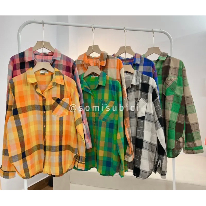 Áo sơmi kẻ tay dài 1 túi