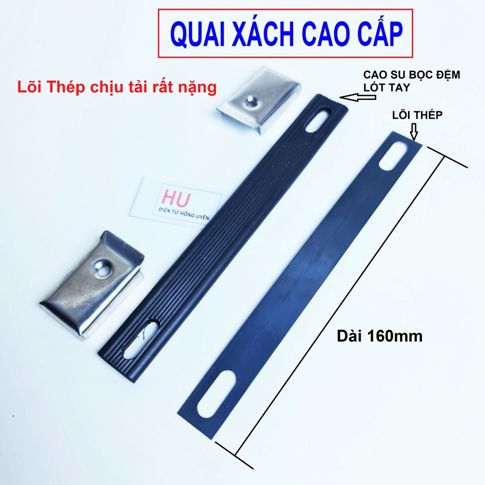 Quai xách lõi thép siêu bền dùng xách đồ nặng, chế quai xách vali, loa... Quai xách TC2 đế bắt vít inox 16cm