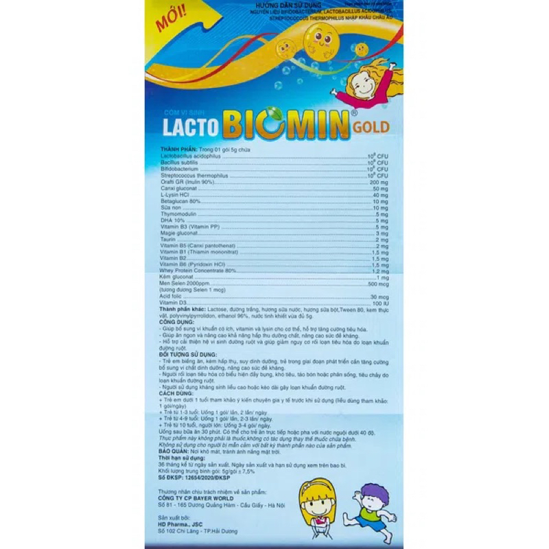 Cốm vi sinh Lacto Biomin Gold HdPharma tăng lợi khuẩn cho hệ tiêu hóa