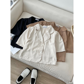 Áo blazer/ vest cổ sen tay bồng dáng ngắn Hàn Quốc basic